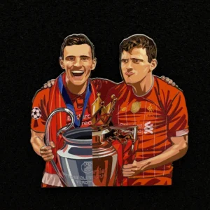 Liverpool Collectible Magnet – Andrew Robertson lifting Champions League & Premier League trophies